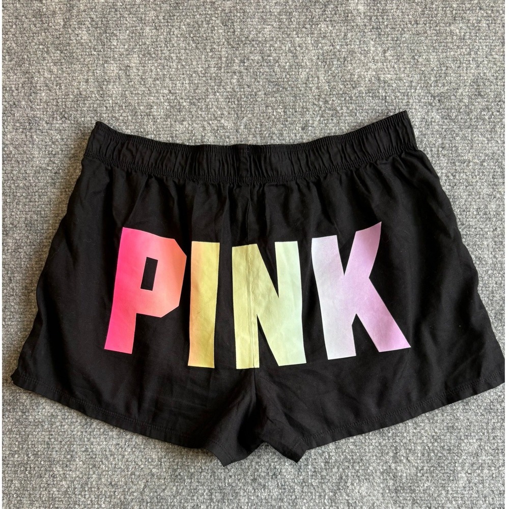 Victoria's Secret PINK Black Rainbow Logo Pajama Sleep Shorts Womens XS - Picture 2 of 6
